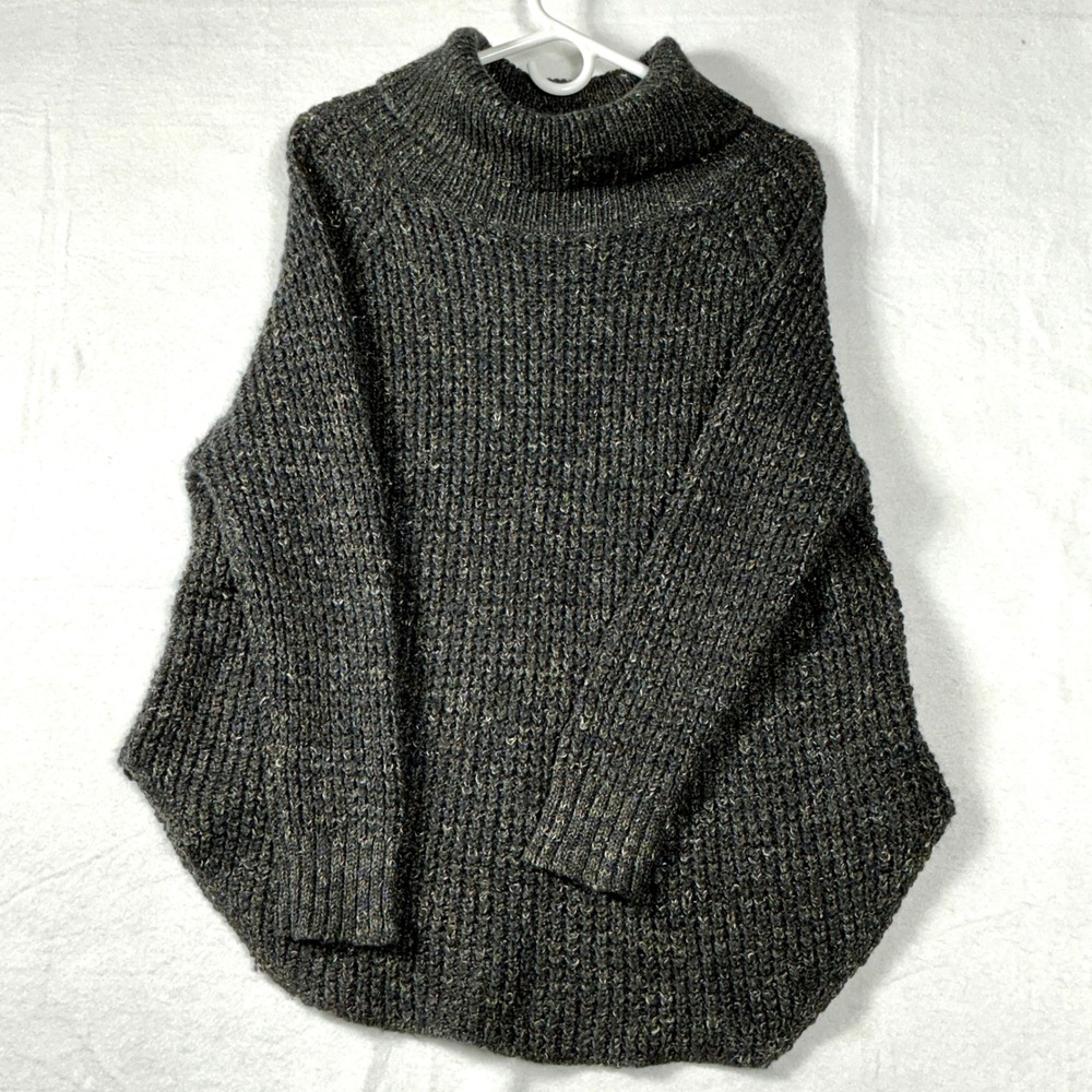 Free People Size M Tweedy Dark Gray Wool Blend Chunky Turtleneck Sweater Dylan - Picture 11 of 15
